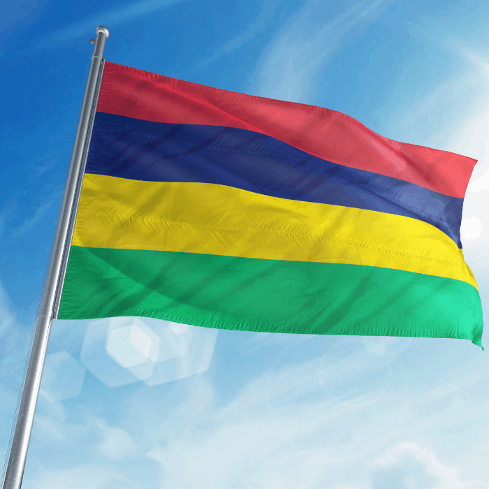 Mauritian flag with blue sky in the back