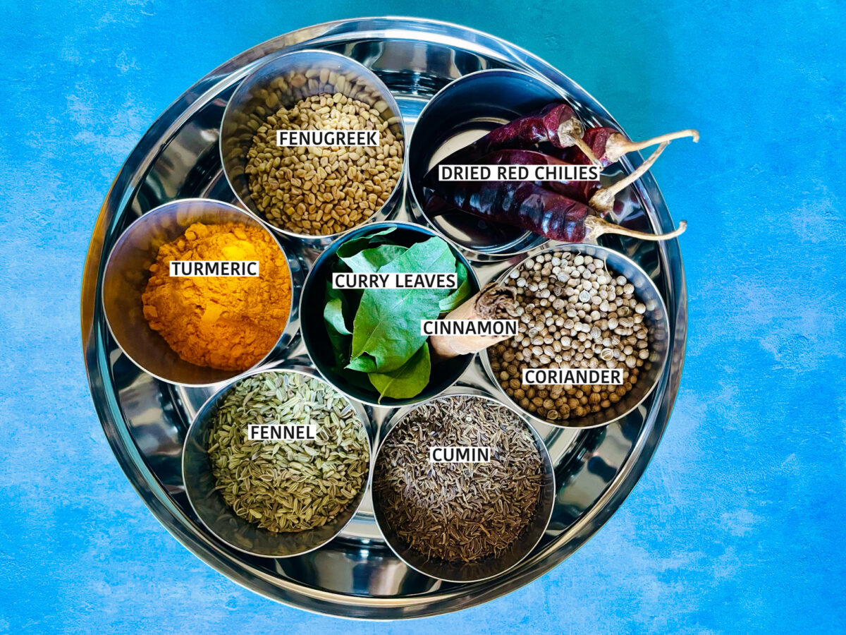 Mauritian curry powder ingredients mise-en-place.