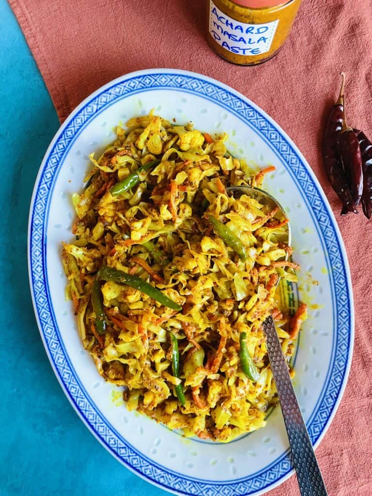 Mauritian Vegetable Achard on oval Chinese blue dragon plate