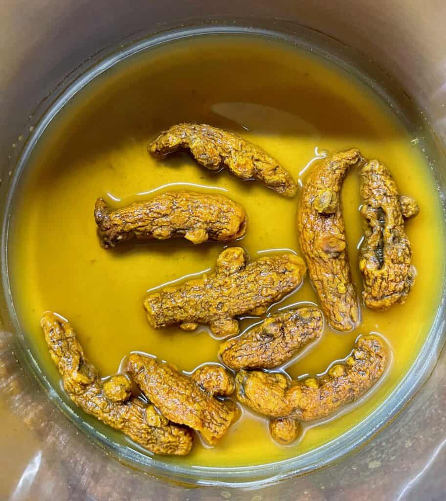 Whole Dried Turmeric Soaking in Water