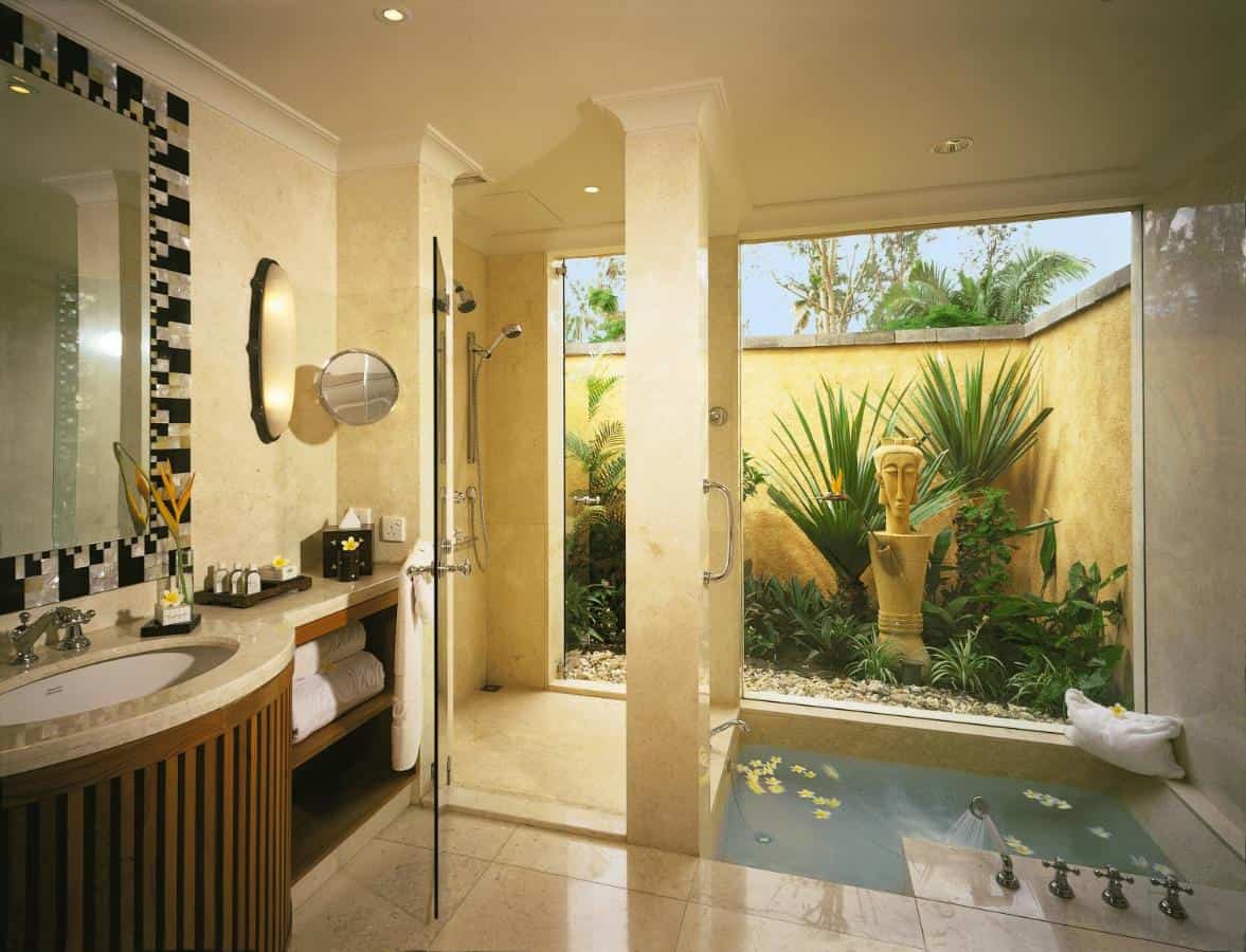 Oberoi Beach Resort Mauritius shower with garden view
